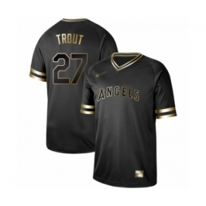 Men's Los Angeles Angels of Anaheim #27 Mike Trout Authentic Black Gold Fashion Baseball Jersey