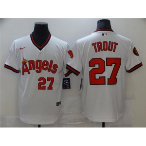 Men's Nike Los Angeles Angels #27 Mike Trout White Retro Stitched Baseball Jersey