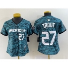 Women's Los Angeles Angels #27 Mike Trout Number Teal 2023 All Star Cool Base Stitched Jersey