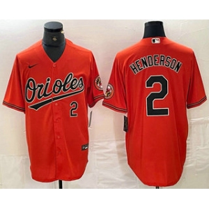Men's Baltimore Orioles #2 Gunnar Henderson Number Orange Cool Base Stitched Jersey