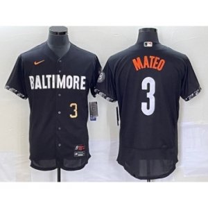 Men's Baltimore Orioles #3 Jorge Mateo Number Black 2023 City Connect Flex Base Stitched Jersey 2