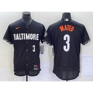 Men's Baltimore Orioles #3 Jorge Mateo Number Black 2023 City Connect Flex Base Stitched Jersey