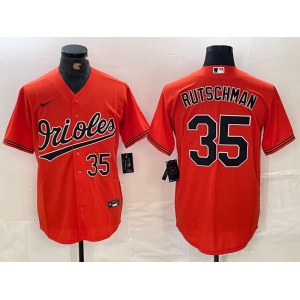 Men's Baltimore Orioles #35 Adley Rutschman Number Orange Stitched Cool Base Nike Jersey