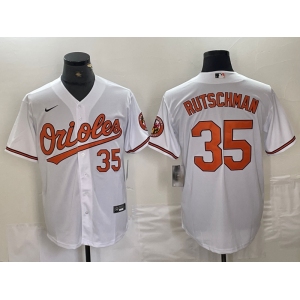 Men's Baltimore Orioles #35 Adley Rutschman Number White Stitched Cool Base Nike Jersey