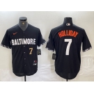 Men's Baltimore Orioles #7 Jackson Holliday Number Black 2023 City Connect Cool Base Stitched Jersey