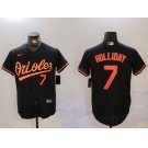 Men's Baltimore Orioles #7 Jackson Holliday Number Black Cool Base Jersey