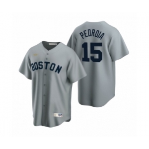 Boston Red Sox #15 Dustin Pedroia Nike Gray Cooperstown Collection Road Jersey