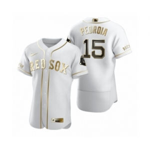 Men Boston Red Sox #15 Dustin Pedroia Nike White Authentic Golden Edition Jersey