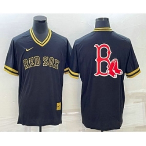 Men's Boston Red Sox Big Logo Black Gold Nike Cooperstown Legend V Neck Jersey