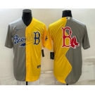 Men's Boston Red Sox Big Logo Grey Yellow Split Cool Base Stitched Jersey