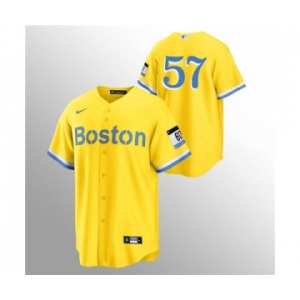 Men's Nike Boston Red Sox #57 Eduardo Rodriguez Gold 2021 City Connect Stitched Baseball