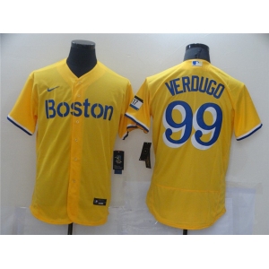 Men's Nike Boston Red Sox  #99 Alex Verdugo Gold 2021 City Connect Flex Base Authentic Collection Jersey