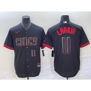 Men's Cincinnati Reds #11 Barry Larkin Number Black 2023 City Connect Cool Base Stitched Jersey1