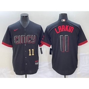 Men's Cincinnati Reds #11 Barry Larkin Number Black 2023 City Connect Cool Base Stitched Jersey2