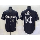 Men's Cincinnati Reds #14 Pete Rose Black 'Gothic Queen City Edition' Vapor Premier Limited Stitched Baseball Jersey