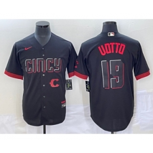 Men's Cincinnati Reds #19 Joey Votto Black 2023 City Connect Cool Base Stitched Jersey1