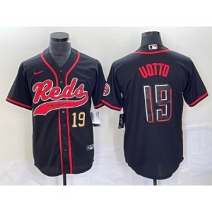 Men's Cincinnati Reds #19 Joey Votto Number Black 2023 City Connect Cool Base Stitched Jerseys