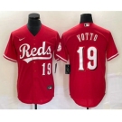 Men's Cincinnati Reds #19 Joey Votto Number Red Cool Base Stitched Baseball Jersey