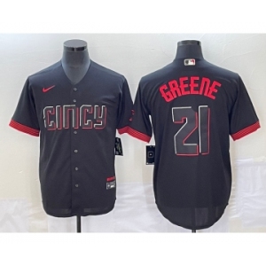 Men's Cincinnati Reds #21 Hunter Greene Black 2023 City Connect Cool Base Stitched Jersey1