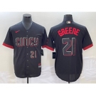 Men's Cincinnati Reds #21 Hunter Greene Number Black 2023 City Connect Cool Base Stitched Jersey2