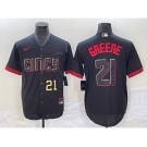 Men's Cincinnati Reds #21 Hunter Greene Number Black 2023 City Connect Cool Base Stitched Jersey