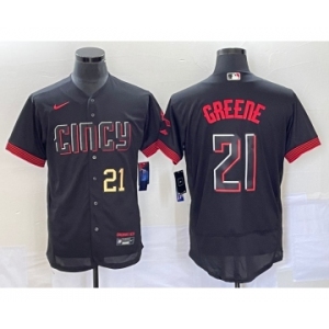 Men's Cincinnati Reds #21 Hunter Greene Number Black 2023 City Connect Flex Base Stitched Jersey 1