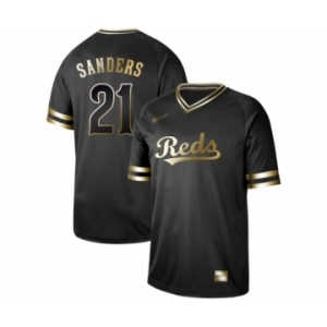 Men's Cincinnati Reds #21 Reggie Sanders Authentic Black Gold Fashion Baseball Jersey