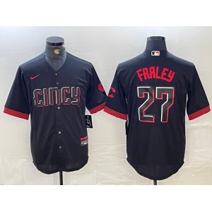 Men's Cincinnati Reds #27 Jake Fraley Black 2023 City Connect Cool Base Stitched Jersey