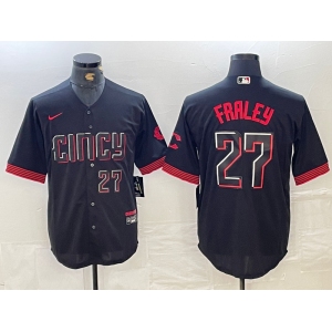 Men's Cincinnati Reds #27 Jake Fraley Number Black 2023 City Connect Cool Base Stitched Jersey