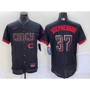 Men's Cincinnati Reds #37 Tyler Stephenson Black 2023 City Connect Flex Base Stitched Jersey