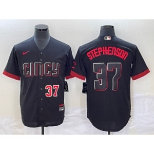 Men's Cincinnati Reds #37 Tyler Stephenson Number Black 2023 City Connect Cool Base Stitched Jersey1