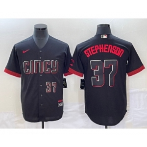 Men's Cincinnati Reds #37 Tyler Stephenson Number Black 2023 City Connect Cool Base Stitched Jersey2
