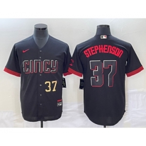 Men's Cincinnati Reds #37 Tyler Stephenson Number Black 2023 City Connect Cool Base Stitched Jersey