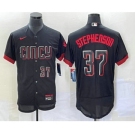 Men's Cincinnati Reds #37 Tyler Stephenson Number Black 2023 City Connect Flex Base Stitched Jersey