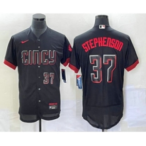 Men's Cincinnati Reds #37 Tyler Stephenson Number Black 2023 City Connect Flex Base Stitched Jersey