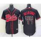 Men's Cincinnati Reds #44 Elly De La Cruz Black With Patch Cool Base Stitched Baseball Jersey