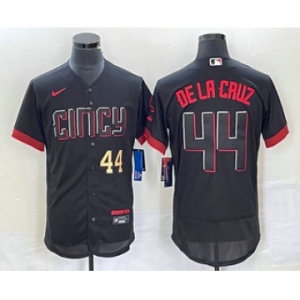 Men's Cincinnati Reds #44 Elly De La Cruz Number Black 2023 City Connect Flex Base Stitched Baseball Jersey2