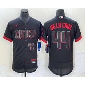 Men's Cincinnati Reds #44 Elly De La Cruz Number Black 2023 City Connect Flex Base Stitched Baseball Jersey3