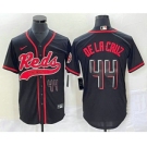 Men's Cincinnati Reds #44 Elly De La Cruz Number Black With Patch Cool Base Stitched Baseball Jersey