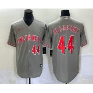 Men's Cincinnati Reds #44 Elly De La Cruz Number Grey Cool Base Stitched Baseball Jersey