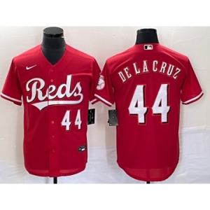 Men's Cincinnati Reds #44 Elly De La Cruz Number Red Cool Base Stitched Baseball Jersey 1