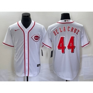 Men's Cincinnati Reds #44 Elly De La Cruz Number White Cool Base Stitched Baseball Jersey 1