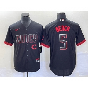 Men's Cincinnati Reds #5 Johnny Bench Black 2023 City Connect Cool Base Stitched Baseball Jersey1