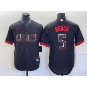 Men's Cincinnati Reds #5 Johnny Bench Black 2023 City Connect Cool Base Stitched Baseball Jersey