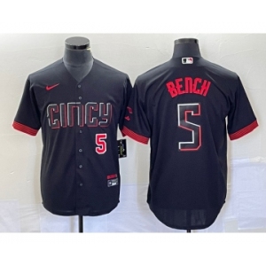 Men's Cincinnati Reds #5 Johnny Bench Number Black 2023 City Connect Cool Base Stitched Baseball Jersey1