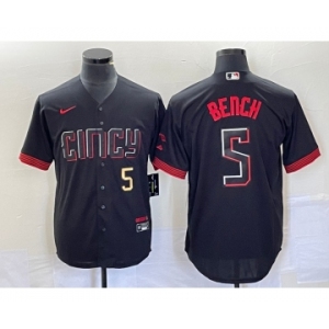 Men's Cincinnati Reds #5 Johnny Bench Number Black 2023 City Connect Cool Base Stitched Baseball Jersey
