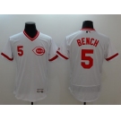 Men's Cincinnati Reds #5 Johnny Bench White Flexbase Authentic Collection Cooperstown Baseball Jersey