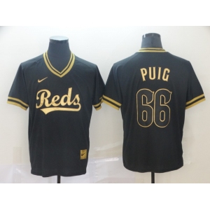 Men's Cincinnati Reds #66 Yasiel Puig Authentic Black Gold Fashion Baseball Jersey