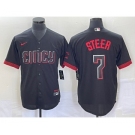 Men's Cincinnati Reds #7 Spencer Steer Black 2023 City Connect Cool Base Stitched Baseball Jersey 1