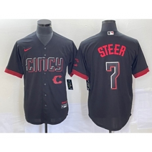Men's Cincinnati Reds #7 Spencer Steer Black 2023 City Connect Cool Base Stitched Baseball Jersey